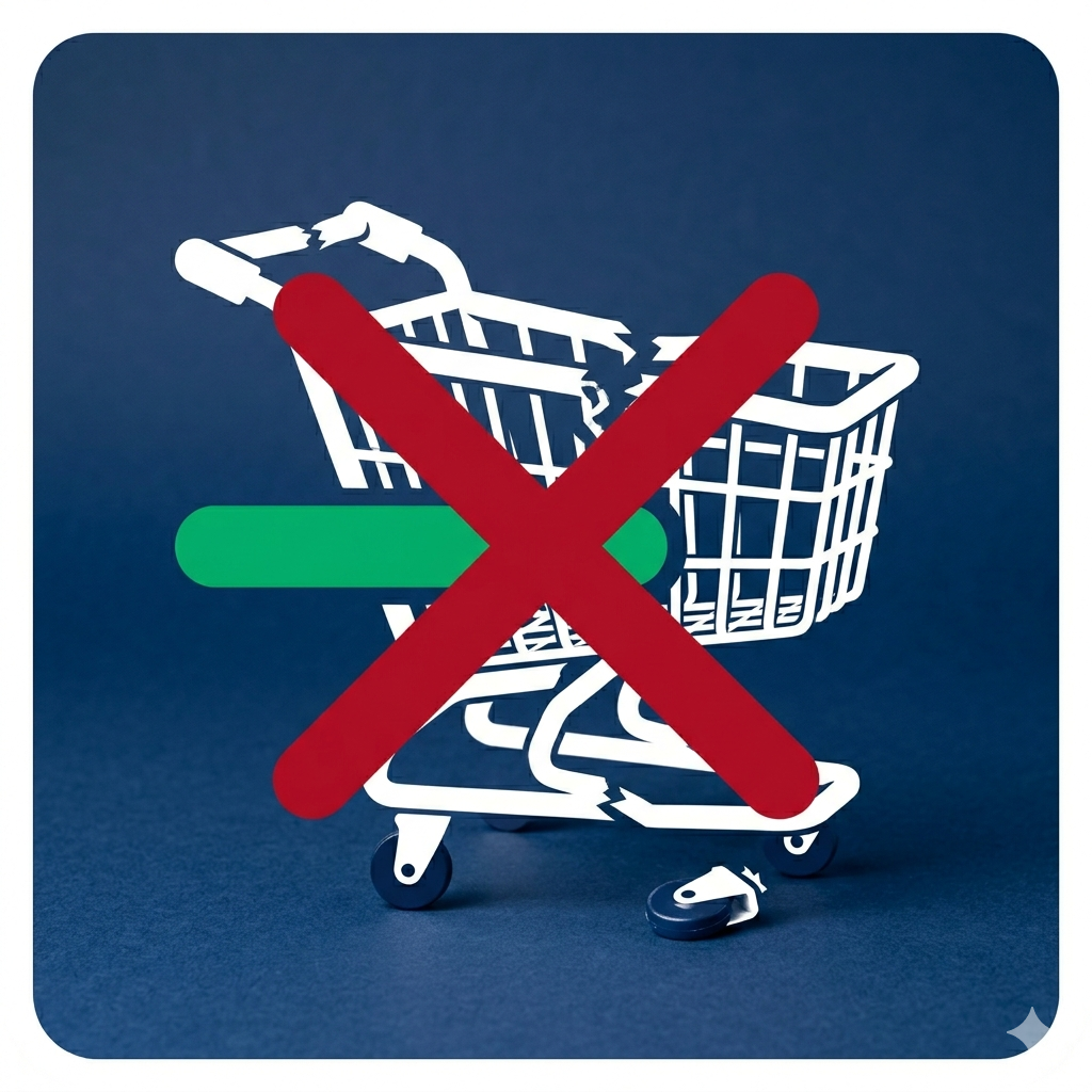 Don't Buy Me — shopping cart with a red X