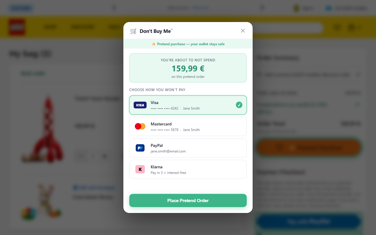 Don't Buy Me payment step