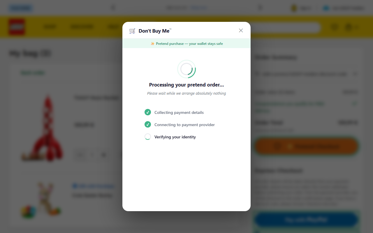 Processing the pretend order